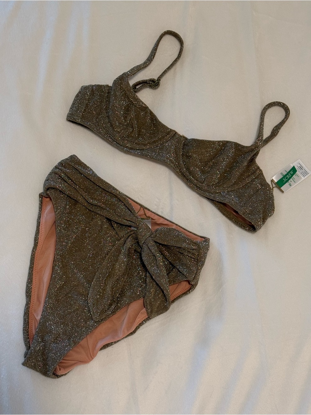 JCrew - Gold Shimmer Bikini Set with High-Waist Tie